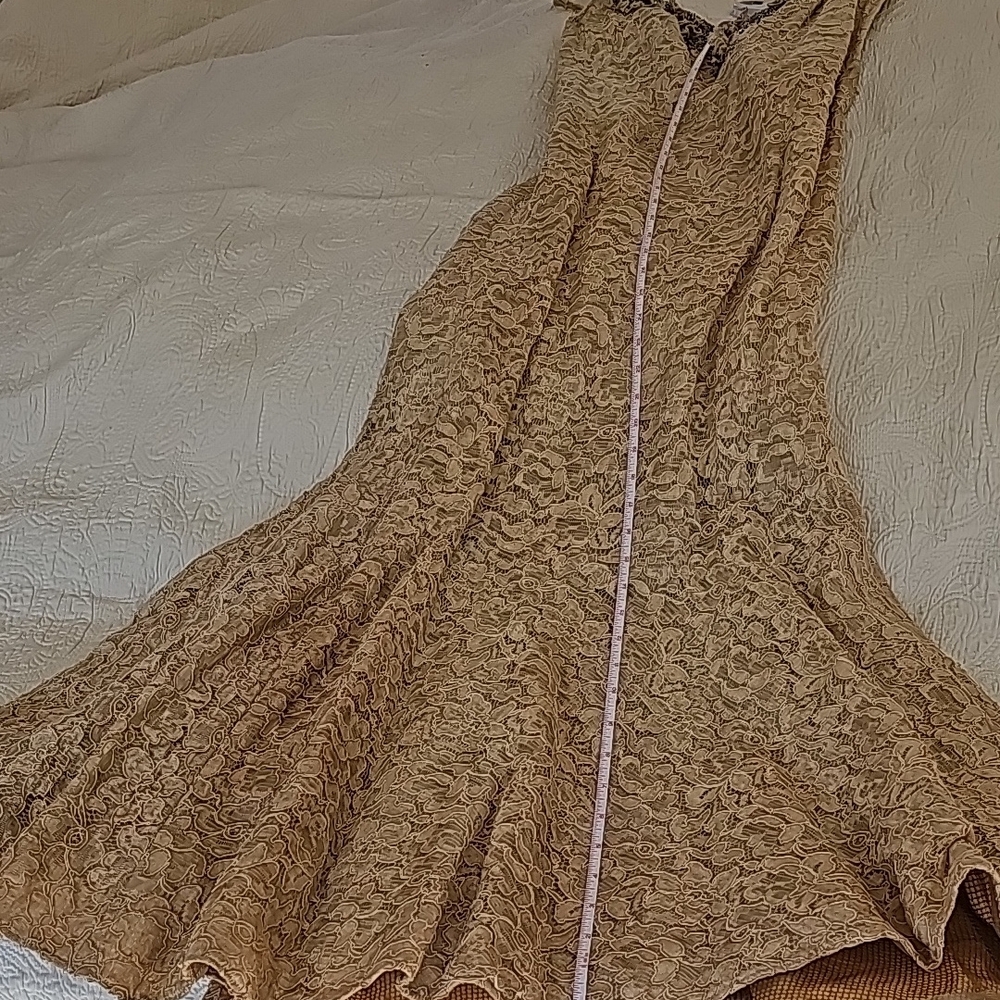 Vintage Cream Elegant  Lace Maxi Gown vintage handmade with  rhinestone  accents